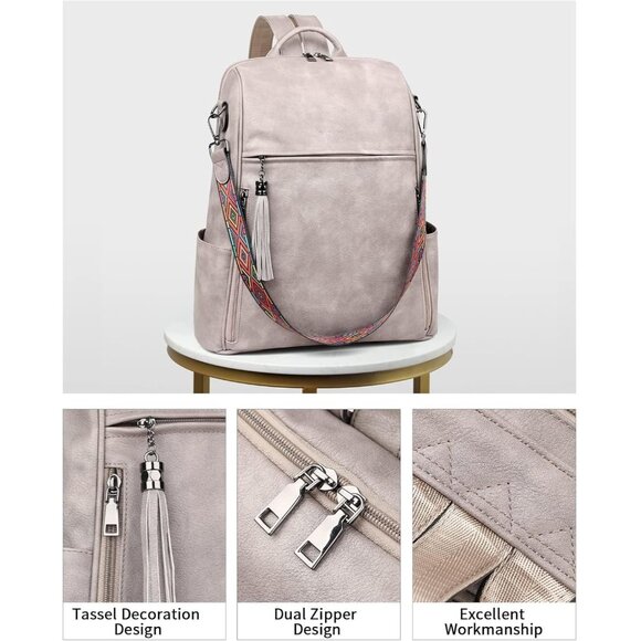 Women's Dark Gray Retro Style Backpack Designer 15.6 inch PU Leather Laptop Bag - Picture 4 of 10